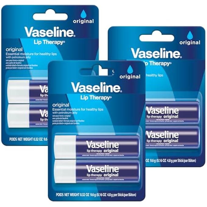 Vaseline عناية شفاه ليب ثيرابي الأصلية، تغذية سريعة المفعول، مثالية للشفاه المتشققة، الجافة، المتصدعة، أو التالفة، بلسم شفاه، عبوة 3 تحتوي على 2، 0.16 أونصة لكل منها، 6 بلسم شفاه - Image 1